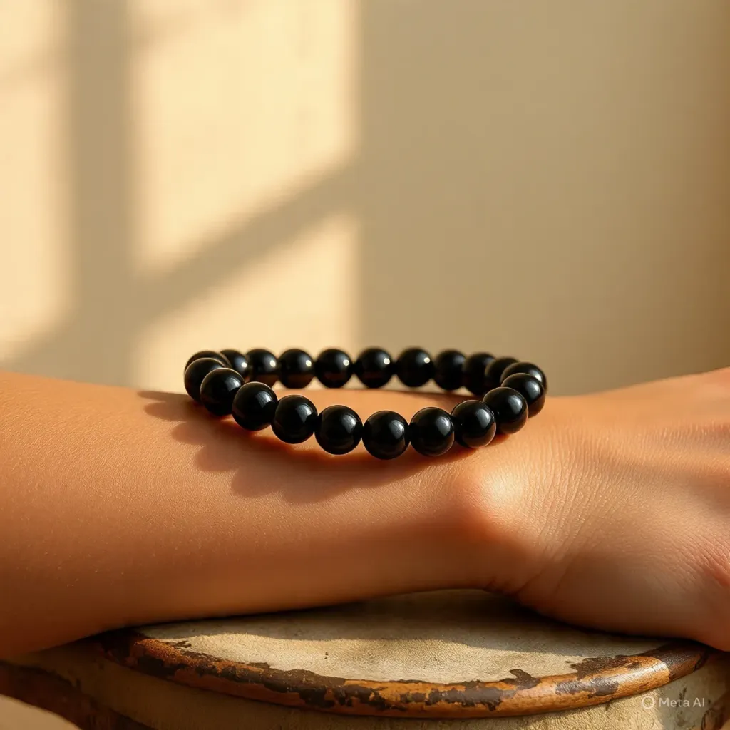 Black Beads Bracelet for Boys & Girls _ Handmade Glass Beads Bracelets _ Stretchable Elastic Bracelet